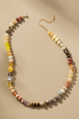Anthropologie Rainbow Stone Necklace In Beige