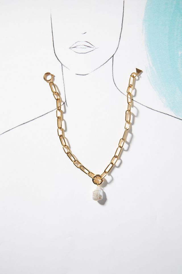 Pearl Pendant Link Necklace #3