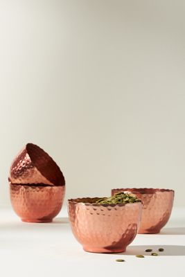 Hammered Copper Storage Bowls, Set of 4