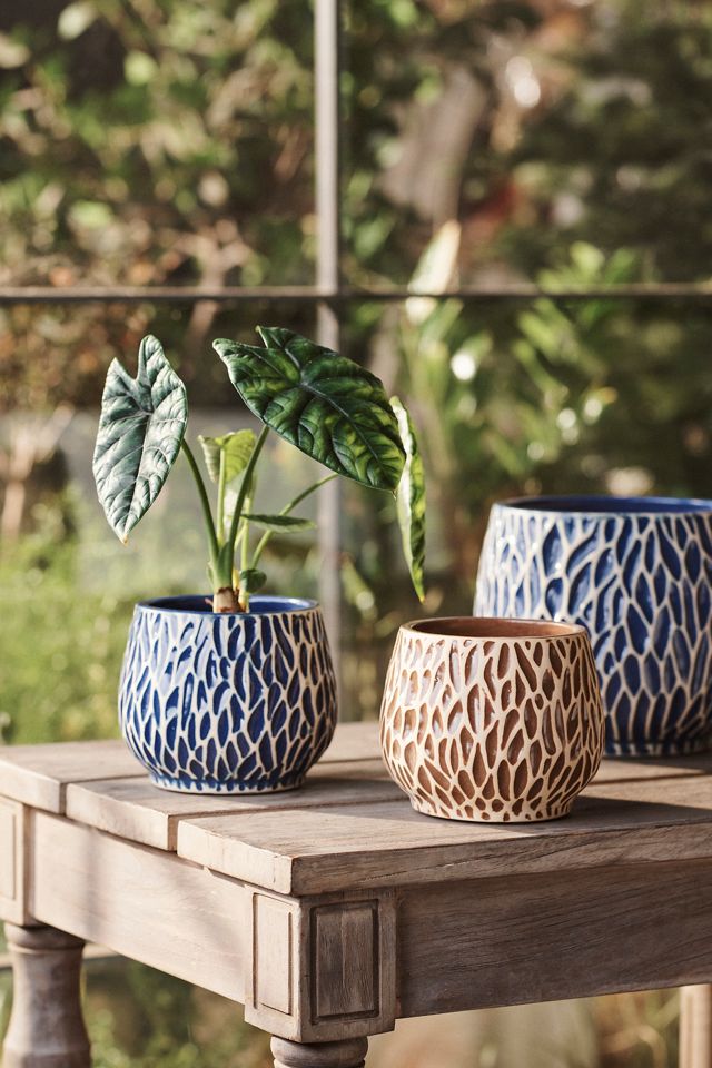 White Ridges Ceramic Planter, 4" #3
