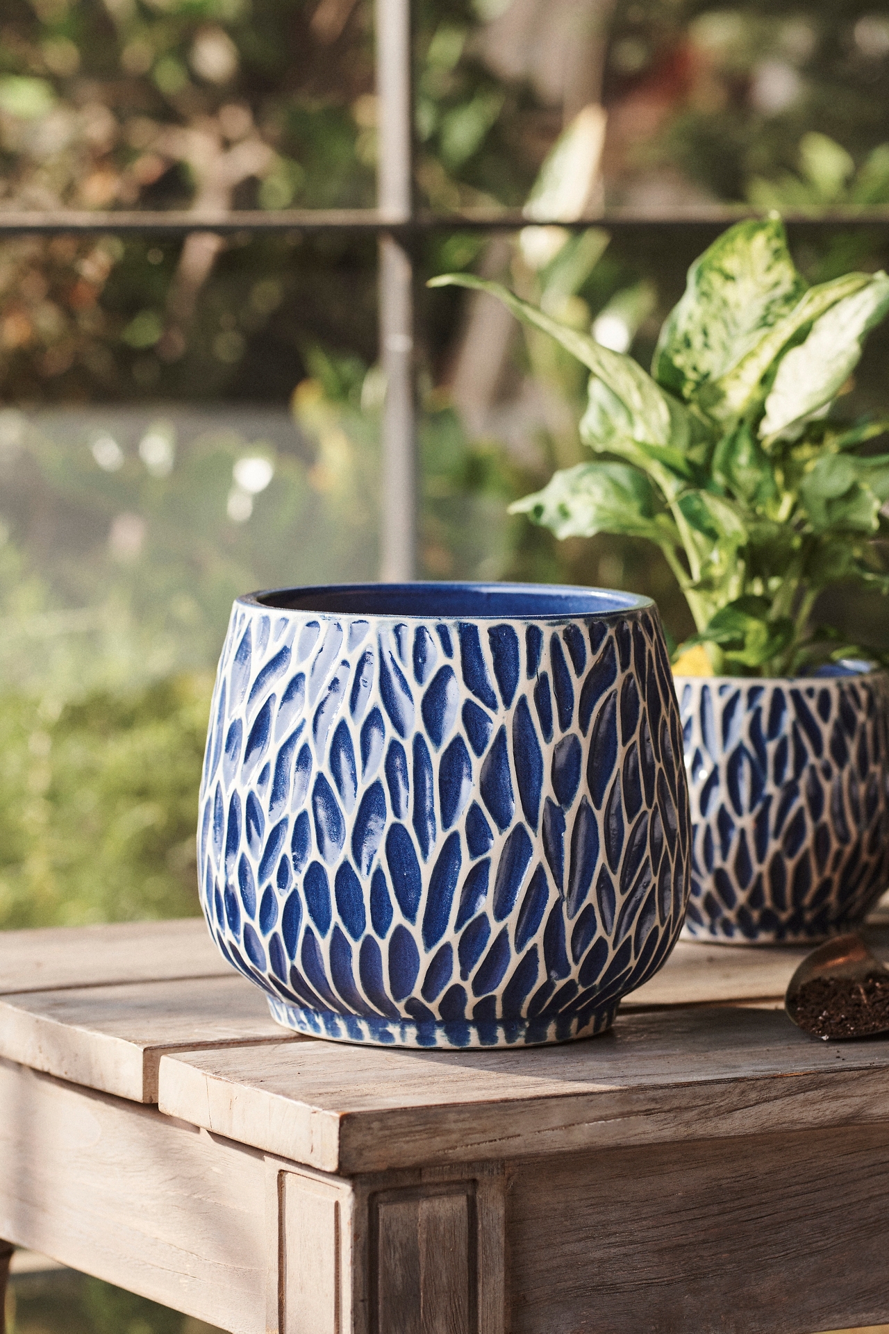 White Ridges Ceramic Planter