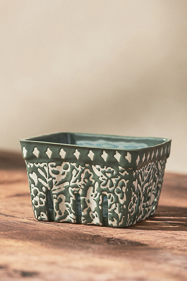 Anthropologie Countryside Berry Basket In Green