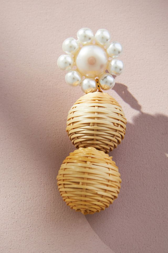 Goddess Raffia and Pearl Flower Earrings #1