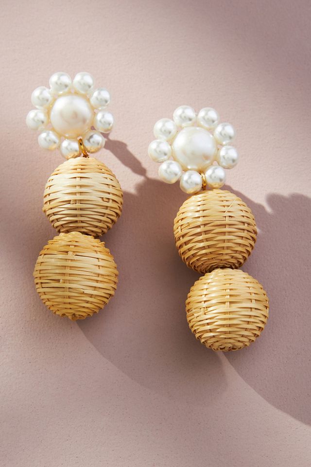 Goddess Raffia and Pearl Flower Earrings