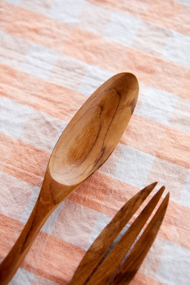 Wavy Teak Serving Fork + Knife #2