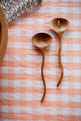 Terrain Wavy Teak Serving Spoons, Set Of 2 In Brown