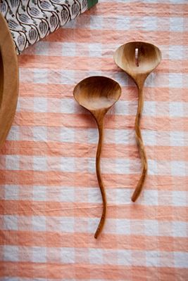 Wavy Teak Serving Spoons, Set of 2