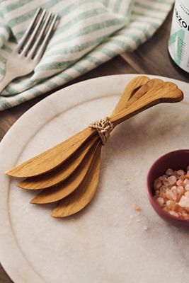 Wavy Teak Butter Knives, Set of 4
