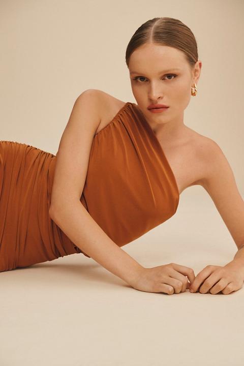 Norma Kamali Diana One-Shoulder Ruched Midi Dress