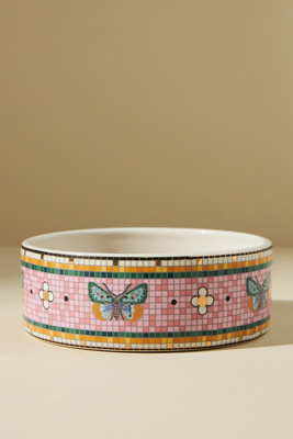 The Bistro Tile Large Stoneware Dog & Cat Bowl: Garden Edition