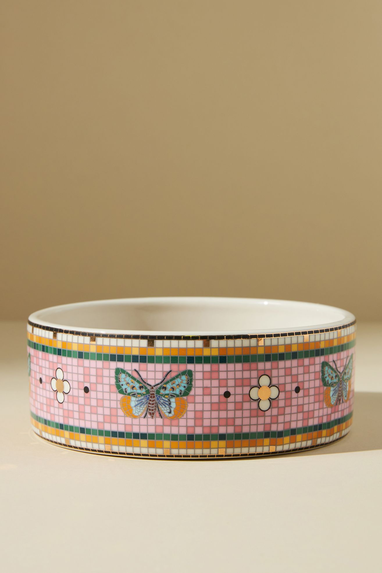 The Bistro Tile Large Stoneware Dog & Cat Bowl: Garden Edition - Butterfly, One Size