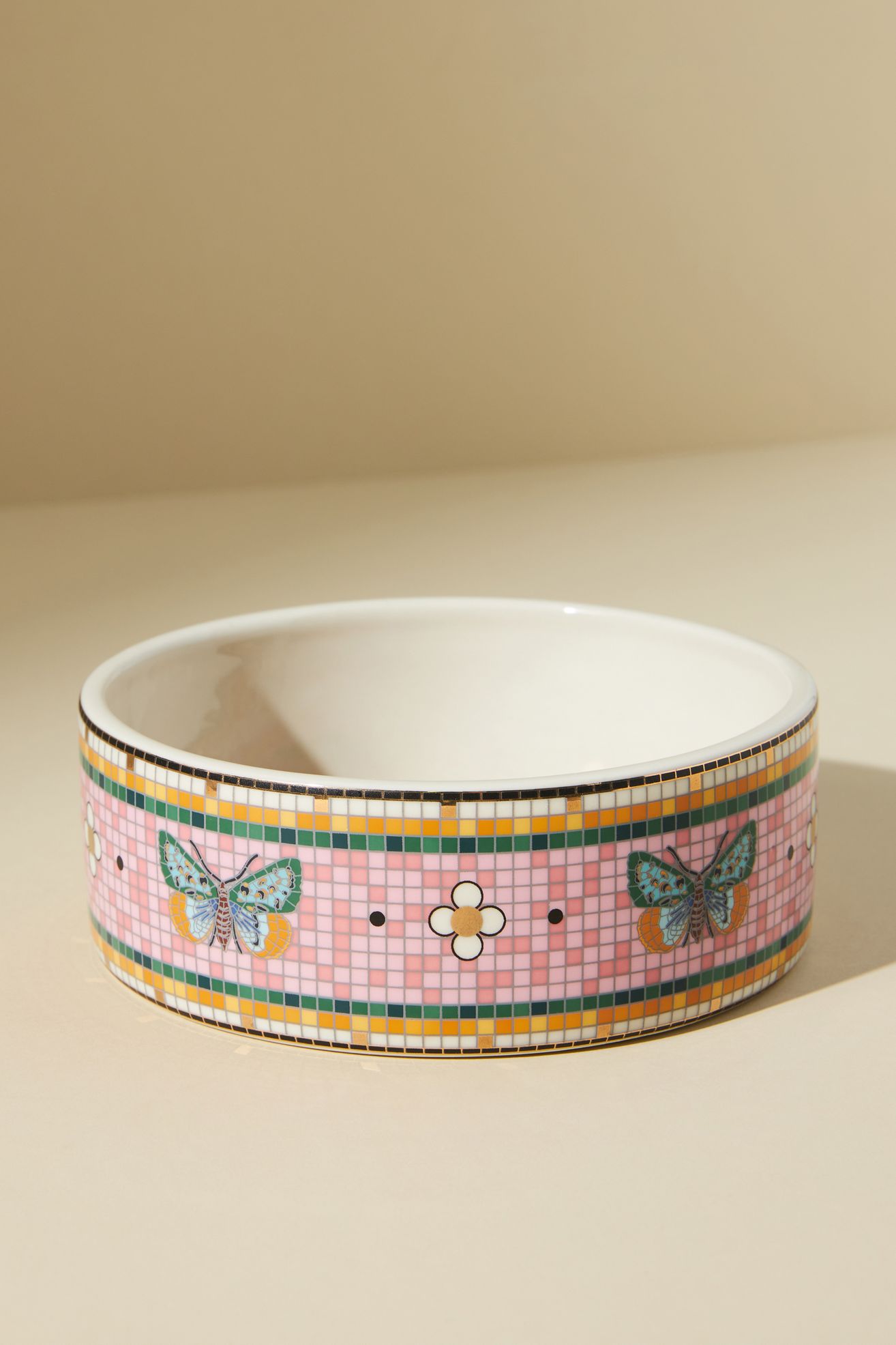 The Bistro Tile Small Stoneware Dog & Cat Bowl: Garden Edition - Butterfly
