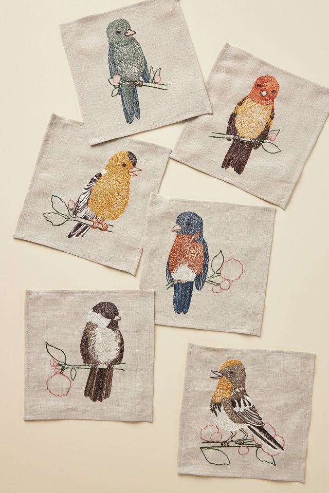 Linen Bird Cocktail Napkins, Set of 6 AnthroLiving