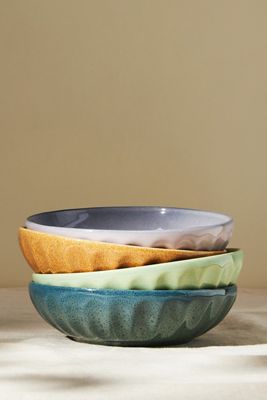 Reactive Glazed Latte Pasta Bowls, Set of 4