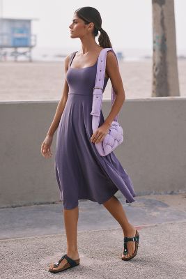 Beyond Yoga Sustainable Featherweight At The Ready Square Neck Midi Dress In Purple