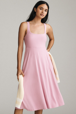Beyond Yoga Featherweight At The Ready Square-neck Midi Dress In Pink
