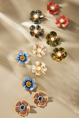 The Pink Reef Hand-Painted Pearl & Flower Earrings  display picture 1