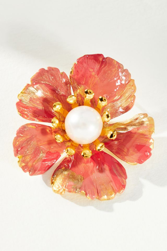 The Pink Reef Hand-Painted Pearl & Flower Earrings #2