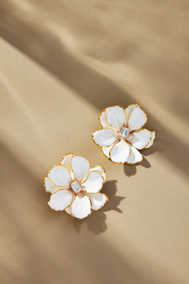 The Pink Reef Handpainted Flower Earrings In White