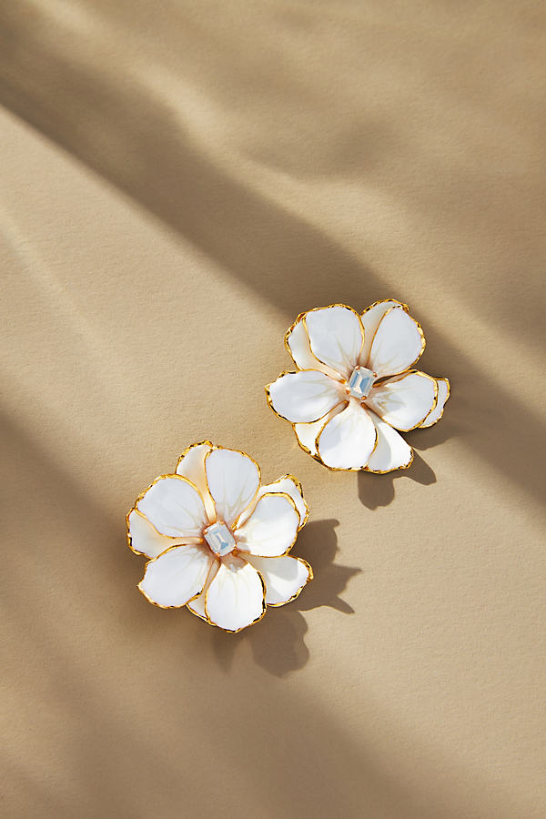 The Pink Reef Hand-painted Earrings In White