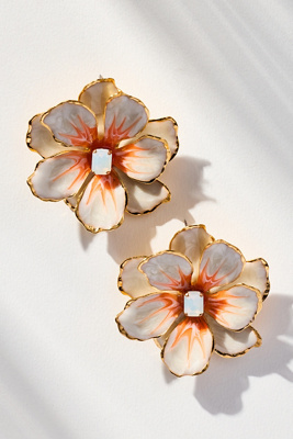 The Pink Reef Handpainted Earrings In White