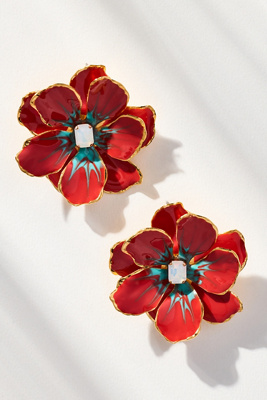 The Pink Reef Handpainted Earrings In Red