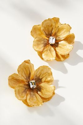 The Pink Reef Hand-painted Earrings In Yellow