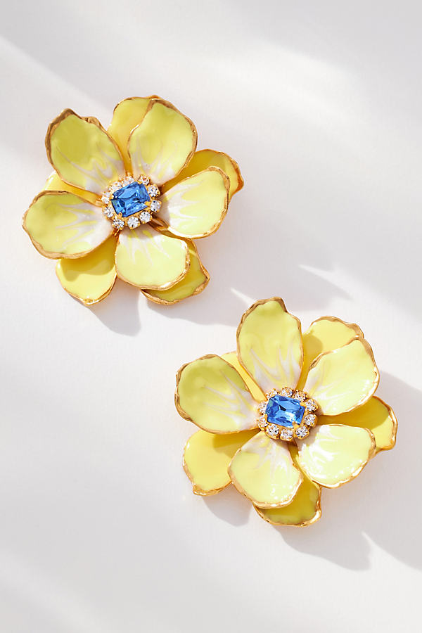 The Pink Reef Hand-painted Earrings In Yellow