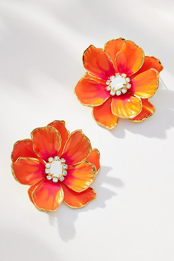 The Pink Reef Hand-painted Earrings In Orange