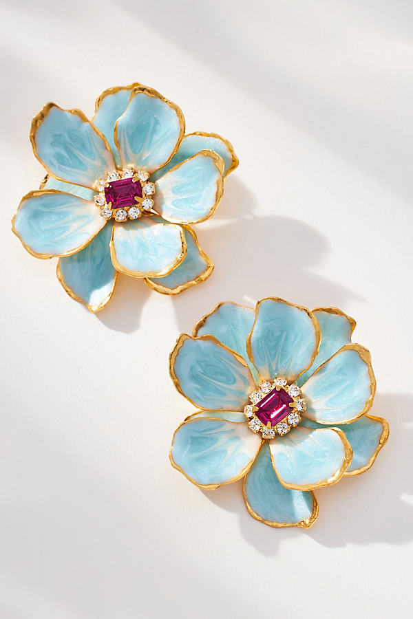 The Pink Reef Hand-painted Earrings In Blue