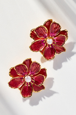 The Pink Reef Handpainted Earrings In Red