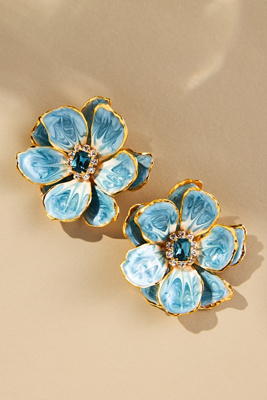 The Pink Reef Hand-painted Earrings In Blue