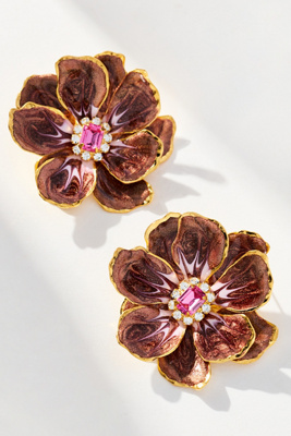The Pink Reef Handpainted Earrings In Brown