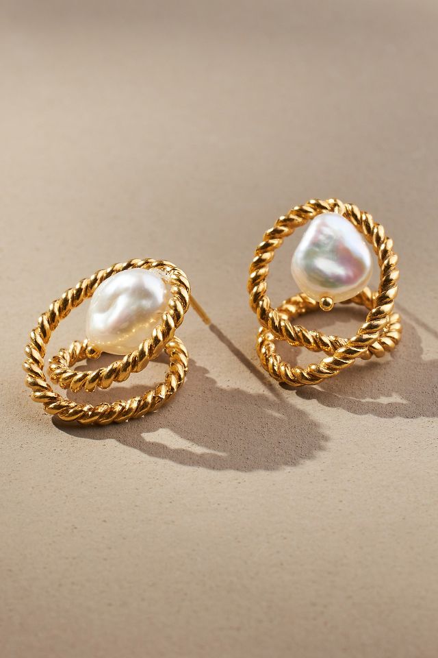 14k Gold Nautical Loop Pearl Drop Earring Anthropologie 9224