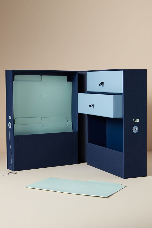 Vertical Blue 2-Drawer Desk Organizer with Cubbies