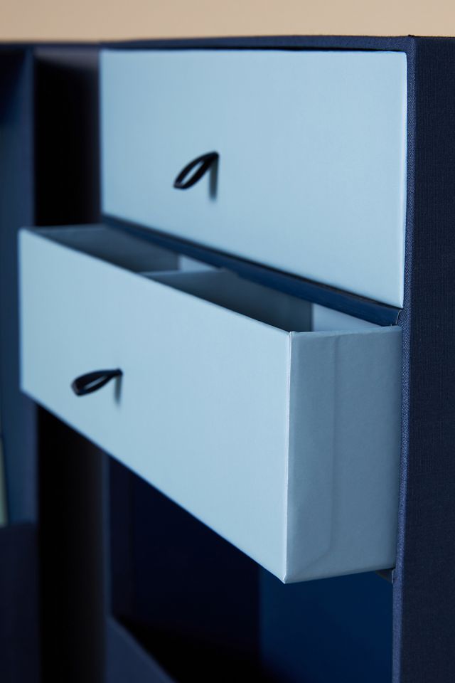 Vertical Blue 2-Drawer Desk Organizer with Cubbies