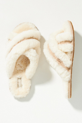 Ugg Scuffita Womens Shearling Cozy Slide Slippers In Beige