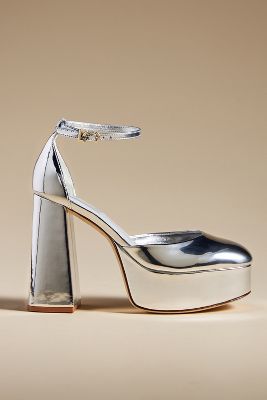 Larroude Ari Platform Mary Jane Heels In Silver