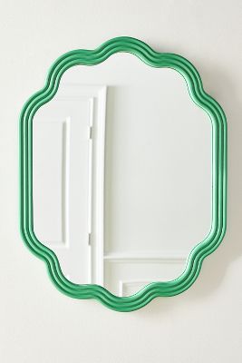 Clara mirror with hand crafted green mango wood scalloped frame from Anthropologie