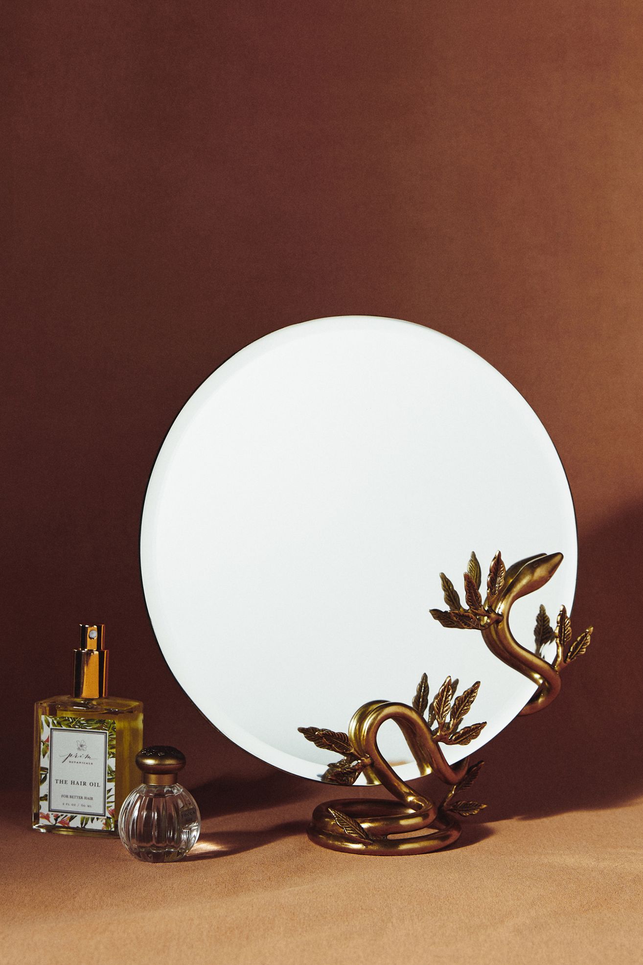 Serpent Snake Tabletop Vanity Mirror - Brass, One Size