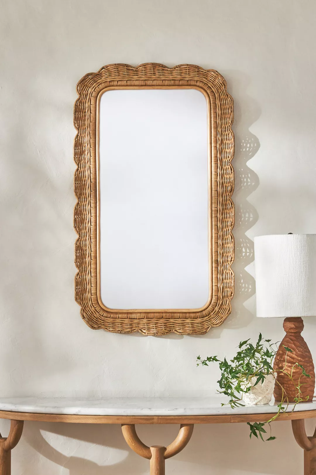 SCALLOPED WICKER MIRROR