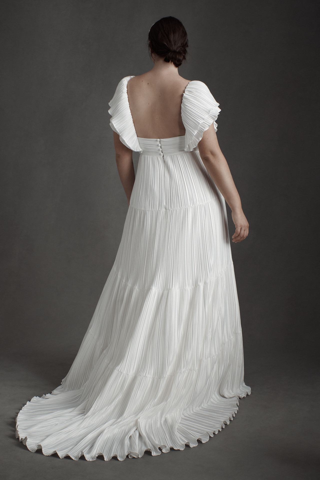 BHLDN Valerie Flutter-Sleeve Pleated Satin Wedding Gown