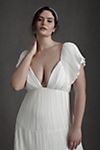 BHLDN Valerie Flutter-Sleeve Pleated Satin Wedding Gown #6