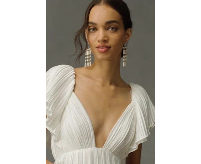 BHLDN Valerie Flutter-Sleeve Pleated Satin Wedding Gown