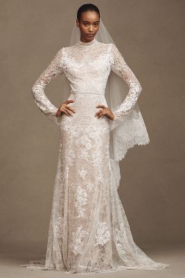 High neck sheath wedding dress hotsell