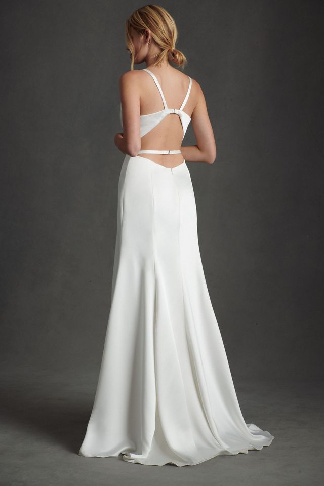 Watters Collins Plunge-Neckline Satin Wedding Gown #1