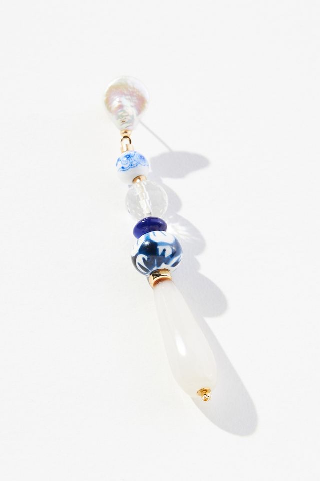 Linear Ornate Clear Blue Drop Earrings #1