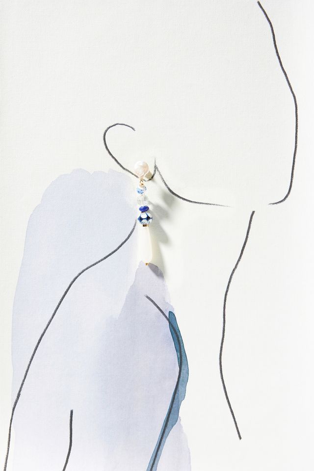 Linear Ornate Clear Blue Drop Earrings #2