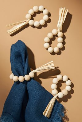 Wood Bead Napkin Rings, Set of 4