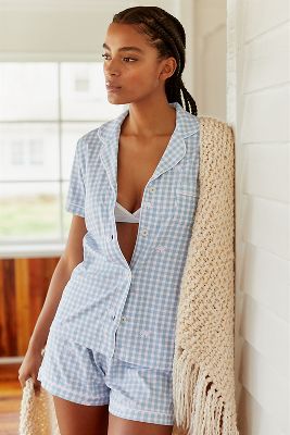 Roller Rabbit Two-piece Hathi Gingham Polo Pajama Set In Blue